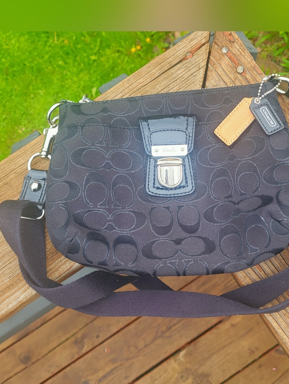 Coach Black Poppy Y2K Style Crossbody Bag Metallic Blue Silver Signature C